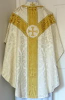 White Gothic Chasuble traditional, silk damask GL004